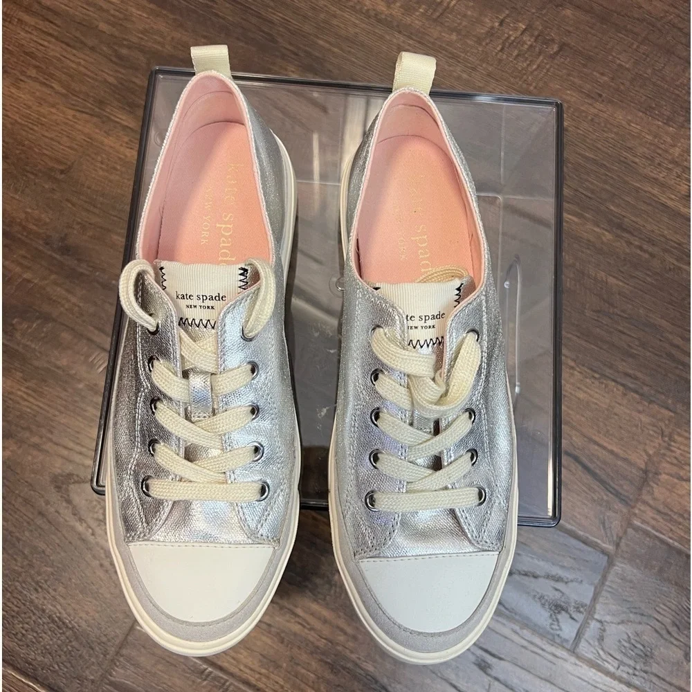 Kate Spade New York Kaia Metallic Canvas Platform Sneakers Size 7.5 B